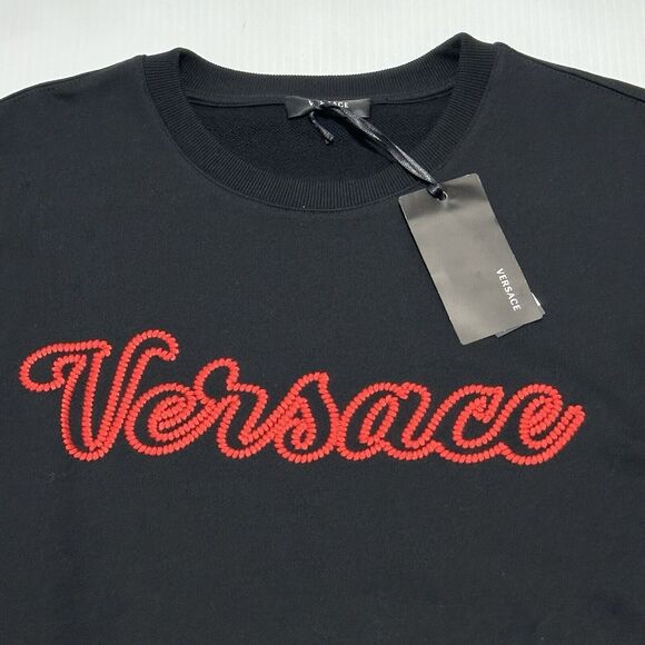 Versace Men Embroidered Red Logo Black Sweatshirt Sweater Size XL NWT $850 - Picture 1 of 8